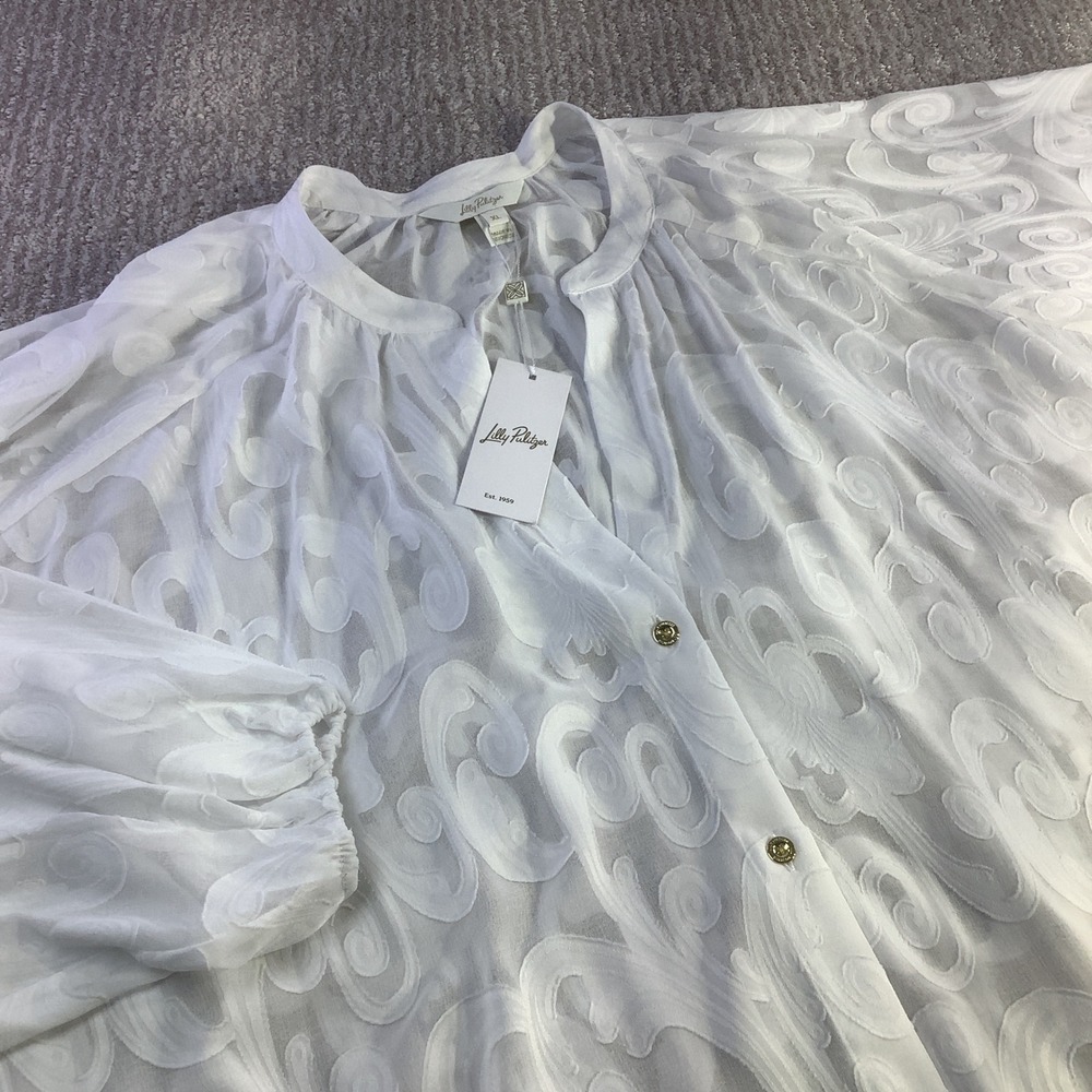 Lilly Pulitzer White Sheer Swirl-Embroidered Swim Coverup